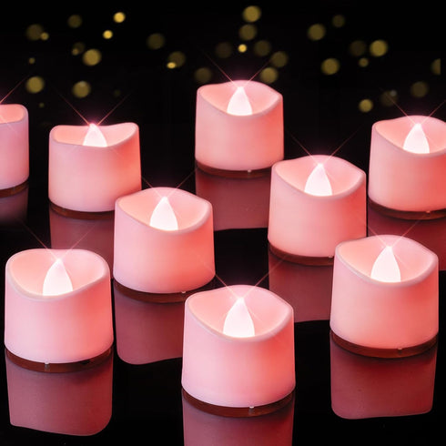 Homemory Pink Tea Lights Candles Battery Operated, 200+Hour Flameless Flickering Fake Electric