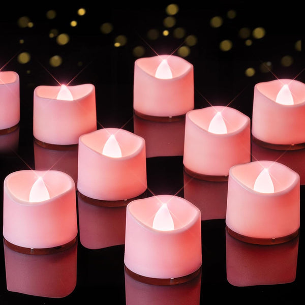 Homemory Pink Tea Lights Candles Battery Operated, 200+Hour Flameless Flickering Fake Electric