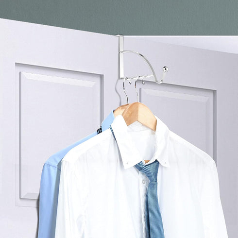 2 Pieces Over Door Hooks - Sturdy Valet Hanger for Clothes, Coats, Towels, Hats, Scarves, Keys (Silver)