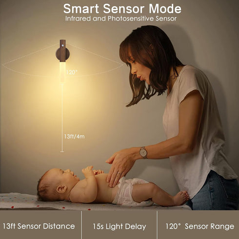 Montford Battery Operated Wall Sconces, Wooden Motion Sensor Night Light Rechargeable Wall Sconce, LED Magnetic Battery