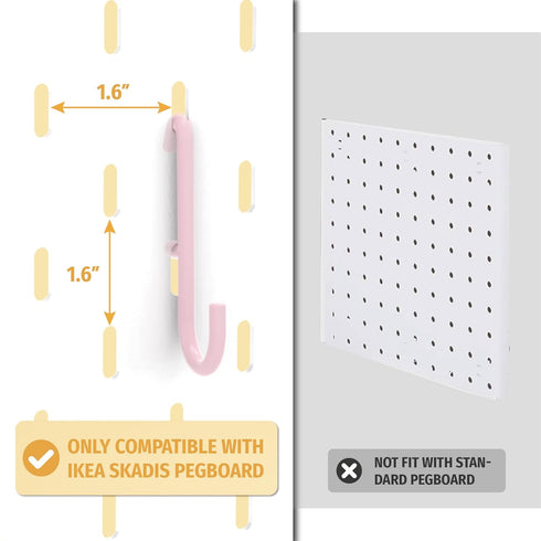 Pegboard Hooks ONLY for IKEA Skadis Pegboard, Pink, Pegboard Accessories, Compatible with IKEA SKADIS Pegboard, 16 Pack