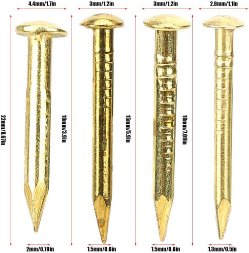 100Pcs Multi-Sizes Brass Nails Brass Tacks Nails Hardware Large Copper Nails for Wooden DIY Decorative Pictures Boxes Household Accessories(22MM)