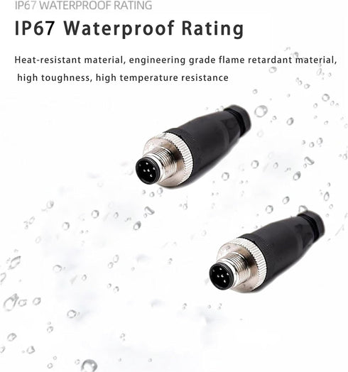 2 Pcs M12 Connector 5 Pin Male A-Code Unshielded Field Installable Connector, Straight Male Plug for Industrial Sensor