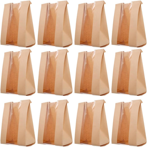 100pcs Kraft Paper Bakery Bags with Window 250g Toast Bread Bags for