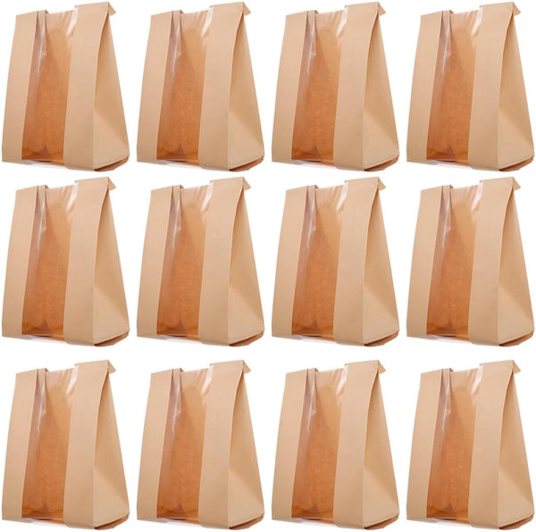 100pcs Kraft Paper Bakery Bags with Window 250g Toast Bread Bags for