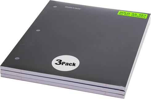 Mintra Wireless Notebook 3 Pack, 80 Sheets College Ruled (Black, Blue, Red)