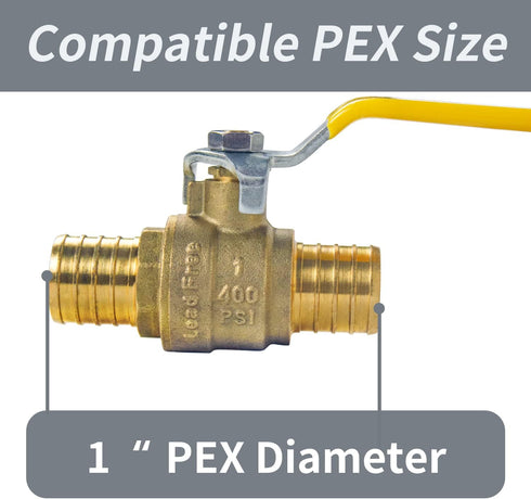 (5 Pack) 1 Inch 1 Inch 10 Cinch AB X PEX Ball Valve, Full Port Water Stop Shut Off, Water Shut Off Valve with Pcs