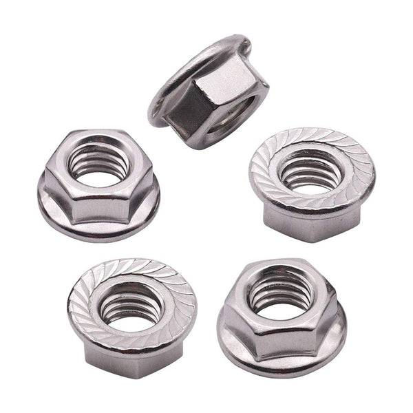 1/4-20 (50 Pack) Serrated Flange Hex Nuts – 304 Stainless Steel 18/8 Flange Nuts, UNC Coarse Thread Hex Locknuts