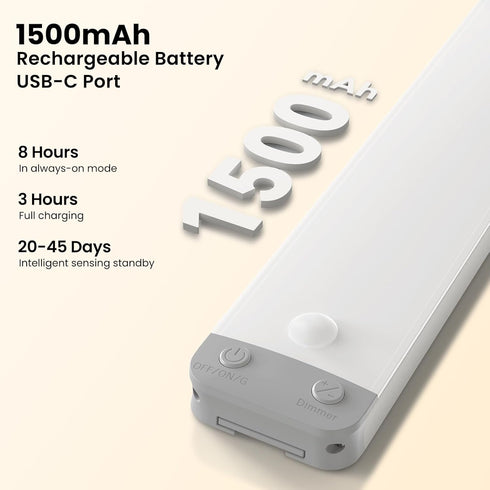 3-Pack 8.3" 150LM 1500mAh 3000K Dimmable Closet Under Cabinet Lights, Motion Sensor LED, USB-C Rechargeable, Warm White