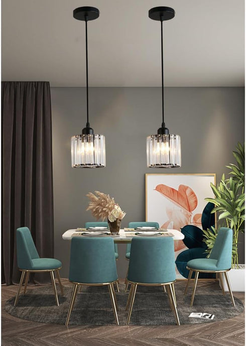 Meimond 1 Bulb Crystal Pendant Lights Black Light Cluster Ceiling,Modern Hanging Light Fixture for Kitchen