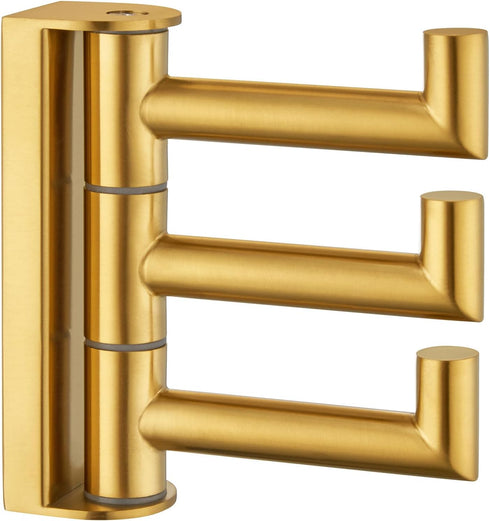Angle Simple 3 Arms Towel Hook, Brushed Gold 304 Stainless Steel Swivel Triple Towel Holder, Wall Mount