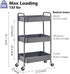 TOOLF 3-Tier Rolling Cart, Metal Utility Cart with Lockable Wheels, Easy Assembly for Office, Kitchen, and More