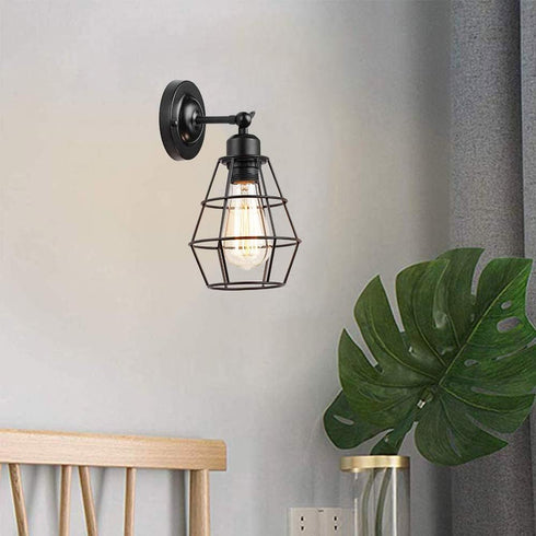 Mengjay E26 Vintage Wall Light, Industrial Lighting Adjustable Socket Rustic Sconces Wire Metal Cage Wall Lamp Indoor