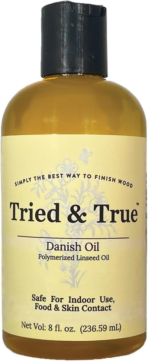 Tried & True Danish Oil, 8 oz Polymerized Linseed Oil Wood Finish & Sealer for Furniture, Butcher Blocks, Salad Bowls