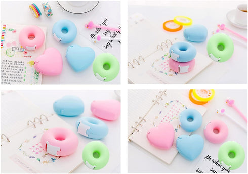 Candy Color Tape Dispenser, Cute Small Donut-Shaped Organizer for Home Office or School (2Pcs Round)
