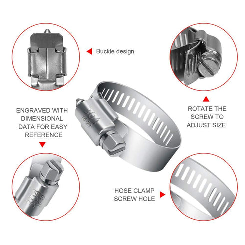 Hose Clamp, 10 Pieces Stainless Steel Adjustable, 6-12 mm Range Worm Gear, Fuel Line Clamp