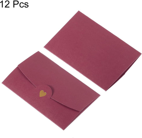 PATIKIL Mini Envelopes, 12 Pack Small Gift Card Holders for Wedding Birthday Invitations, Retro Gold Heart (Purple Red)