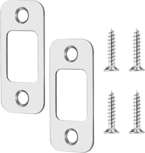 2 Pack Door Strike Plates, Large Hole with 4 Screws for Interior Doors, Round Corner Door Lock Replacement Parts