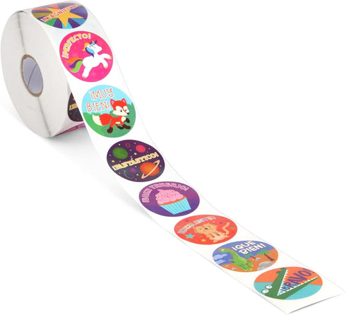 BLUE PANDA 1000 Pack Spanish Motivational Stickers for Classroom - Bulk Reward Stickers for Kids, 8 Assorted Designs