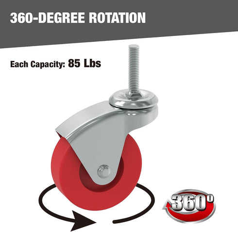 BIG RED 2.5 Inch Stem Caster Wheels Set of 6, Heavy Duty 360 Degree Swivel Stem Casters