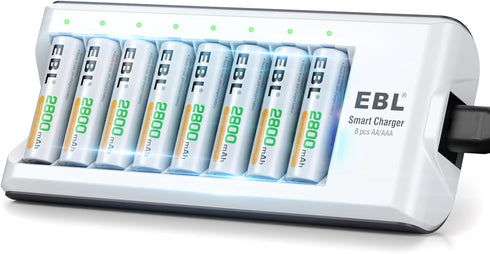 EBL 8 Pack 2800mAh Ni-MH AA Rechargeable Batteries and Rechargeable AA AAA Battery