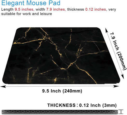 Marble Mouse Pad - Black & Gold, Modern Marbling, Non-Slip Rubber Base for Wireless Laptop