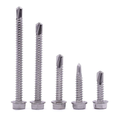 #14 x 4" Hex Washer Head Self Drilling Screws, 25 PCS, Self Tapping Sheet Metal Tek Screws, 410 Stainless Steel