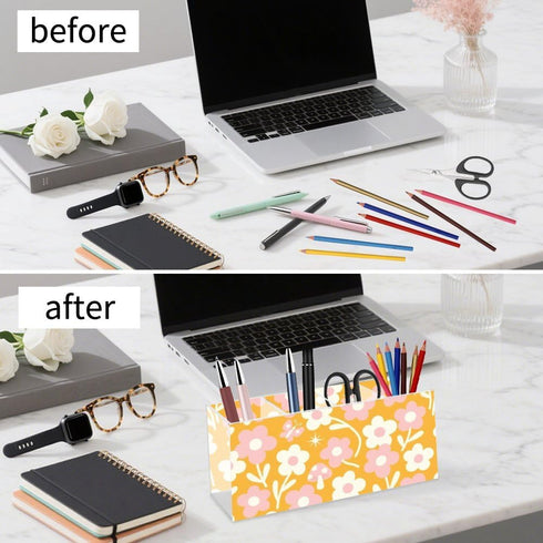 Generic 4 Cute Spring Flowers Bright Yellow Pen and Pencil Organizer Acrylic Straw Holder Markers Organizer Cat Pen