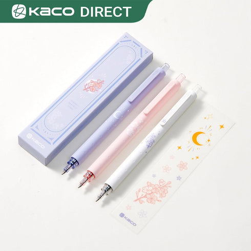 Kaco ROCKET Gel Pens Set, 3 Pieces, 0.7mm Medium Point, 2 Black Ink and 1 Coral Ink, Quick Drying Aesthetic Cute Pens