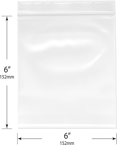 Plymor 6" x 6" Reclosable Plastic Bags (Pack of 200), 6 Mil Industrial Duty Zipper