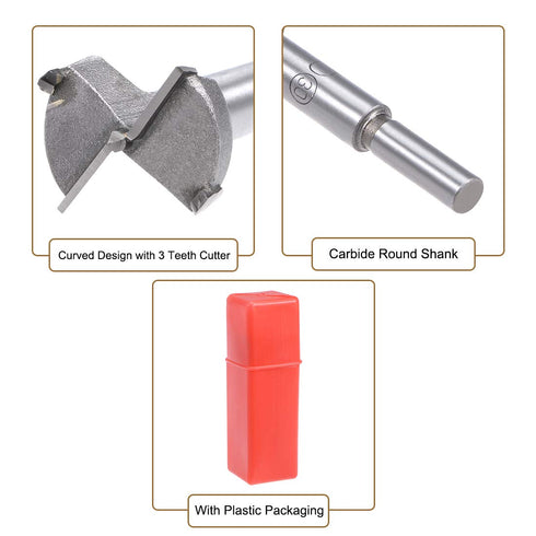 uxcell Forstner Drill Bits 30mm, Tungsten Carbide Wood Hole Saw Auger Opener for Woodworking with 8mm Round Shank
