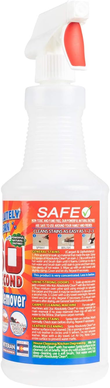 Amazing 60 Second Stain Remover - Commercial Strength Natural Enzymes for Food, Grease, Pet Stains - 32oz