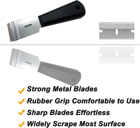 Razor Blades Metal Scraper Tool - Long Handheld Glass Scraper with 20 PCS Single Edge Replacement Blades