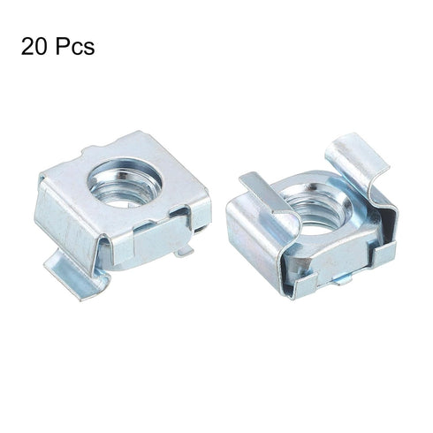 uxcell 1/4-20 20Pcs Cage Nut, Snap-in Cage Nuts, Carbon Steel Zinc Plated Metric Nut for Server Rack Cabinet, Silver