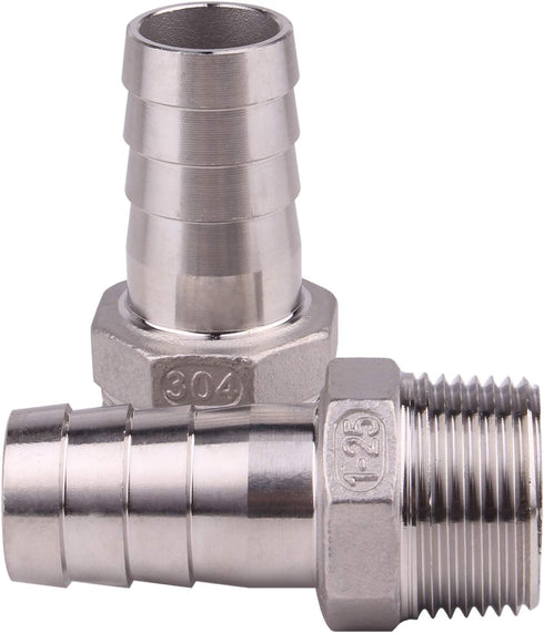 DERNORD Stainless Steel Hose Barb x NPT Male Fitting, 1", Pack of 2