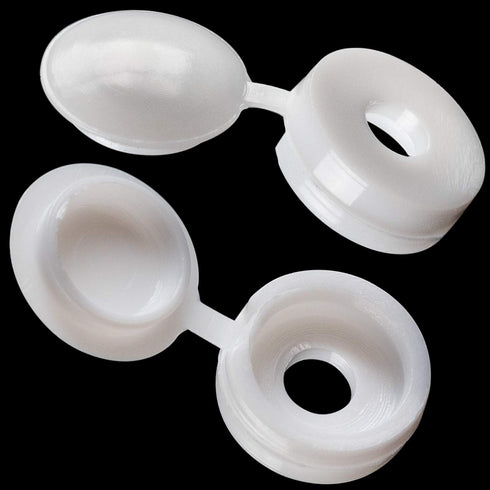 PAGOW 50 Pcs White Plastic Hinged Screw Cover Caps, Fold Snap Washer Flip Tops for Protection