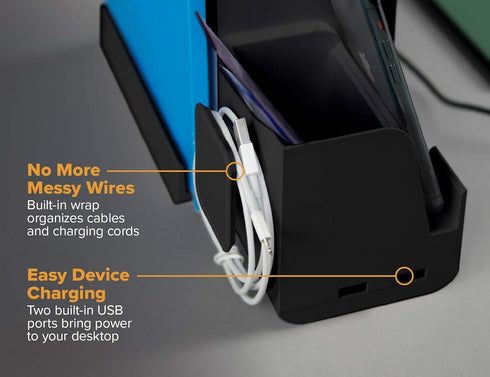 Bostitch Office Konnect Desk Organizer and Charging Station - 2 USB Ports & 2 Plugs, Accessory Tray, 4-Piece Design,