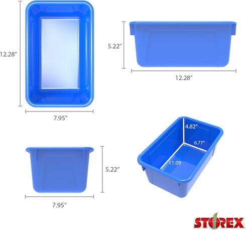 Storex Small Cubby Bins – Plastic Storage Containers for Classroom with Non-Snap Lid, 12.2 x 7.8 x 5.1 inches, Blue,