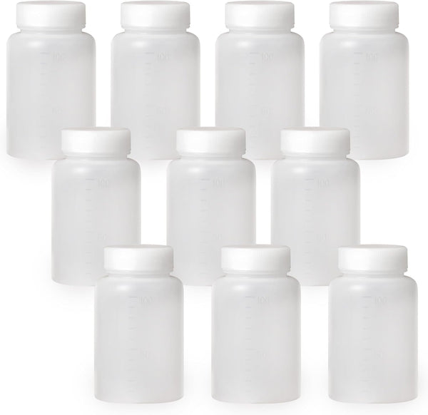 100ml/3.4oz Plastic Bottles Lab Chemical Reagent Bottle, Wide Mouth, Secure Sample Sealing, 10 Pcs