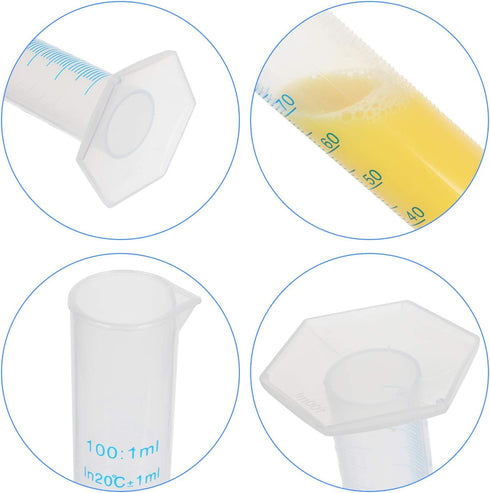LANIAKEA 100ml Plastic Graduated Cylinder, 10 Pack with 2-Sided Measuring Lines for Lab Use