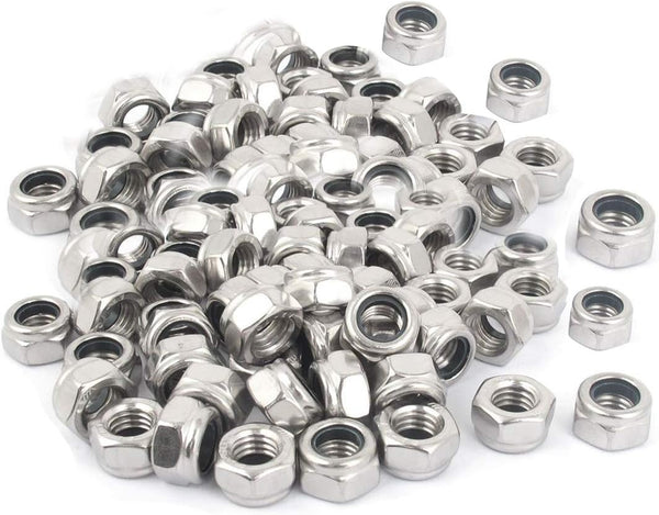 M8 x 1.25mm Nylon Insert Hex Lock Nuts, Stainless Steel Lock Nut Assortment Kit, 100PCS
