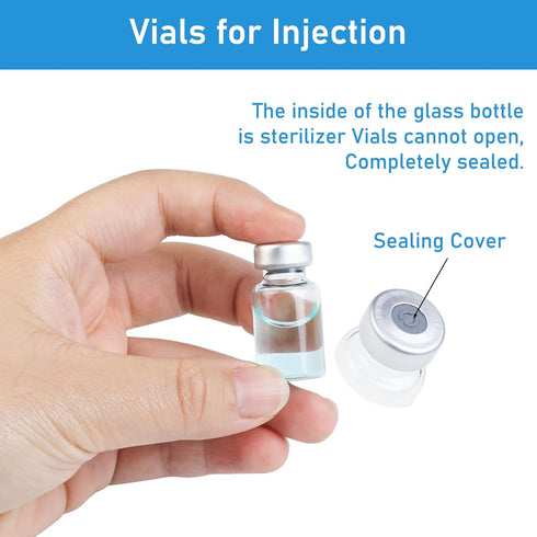 2ml Glass Vials for Injection with Self Healing Injection Port, Transparent Sealed, Empty Vials for Injection (10, 2ml)