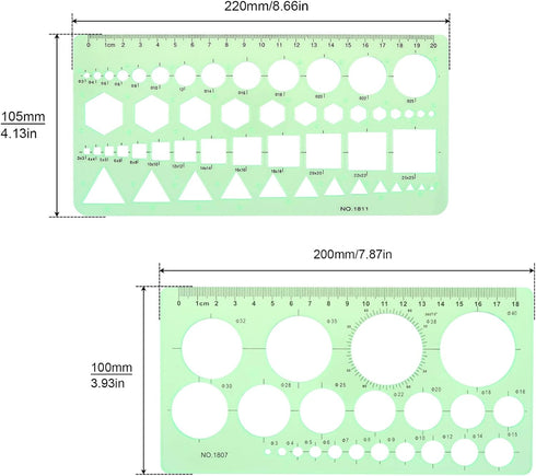 Circle Template & Geometric Drawings Templates Scale Drafting Stencils for Artist Design Drawing Aids Geometry Measuring Ruler for Studying, Designing, Office School Building Formwork 2 PACK