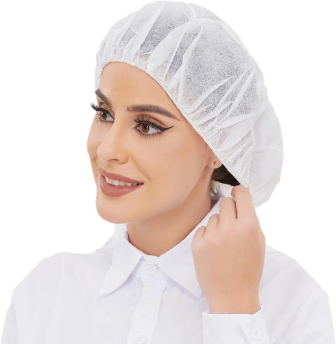 Disposable Bouffant Hair Nets for Cooking & Beauty, 24-inch White & Black Caps.