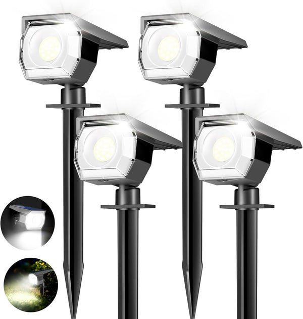 Peasur 4 Pack Solar Spot Lights - Outdoor Waterproof 2-in-1 Auto On/Off