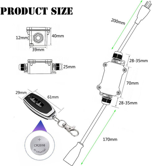 VONVOFF Switch,AC110/230/240/250v 4.9ft Plug,20A Switch,328ft Remote Control Waterproof Wireless Light Switch
