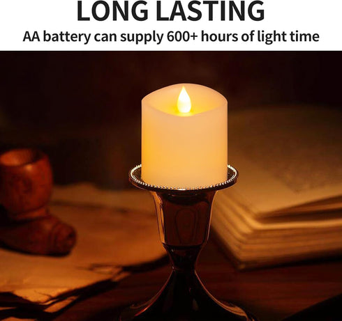 3x3 Flickering Flameless Candles Set of 1, 600 Hours Battery Life with Timer, 3 inch Ivory Candles for Indoor/Outdoor