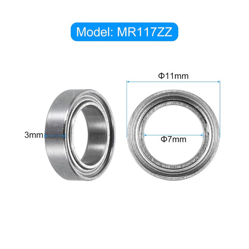 uxcell 10pcs MR117ZZ Miniature Deep Groove Ball Bearings 7x11x3mm Double Shielded Bearings for Electric Motor, Home Appliances, Garden Machinery, P5 (ABEC 5)