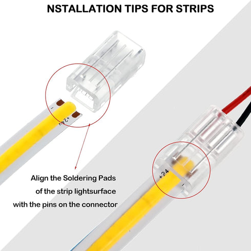 COB LED Strip to Wire Connector, 20 Pieces Waterproof Adapter Connectors for Solderless LED Light Strip (2 Pin, 8 mm)