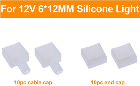 Pack 12V 24V 6x12mm 20Pcs Shine Decor End Cap Cable Cap for or LED Silicone Neon Rope Lights, Low Volt Smart Neon